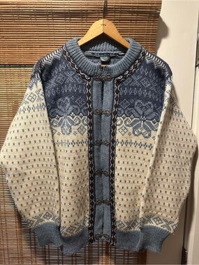 Vintage Women's Dale Of Norway Wool Cardigan Nordic Blue Knit Fair Isle Size 44